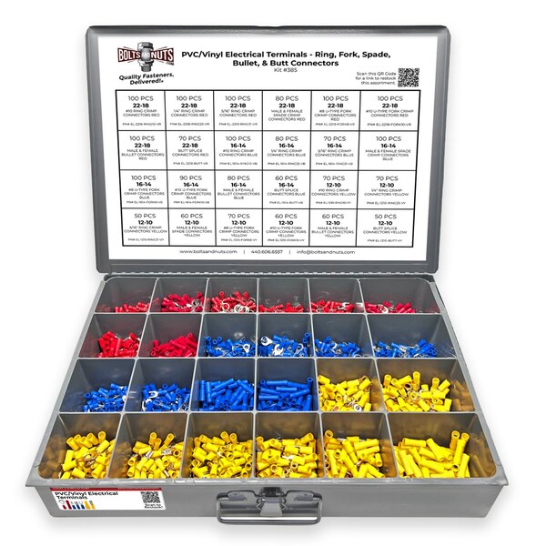 Boltsandnuts.Com PVC/Vinyl Terminal Connectors Assortment - 1921 Pieces Assortment Kit #385 - main